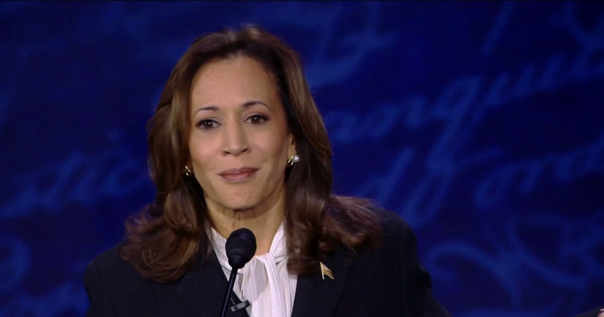 Harris contrasts her middle class upbringing against Trump’s privileged past